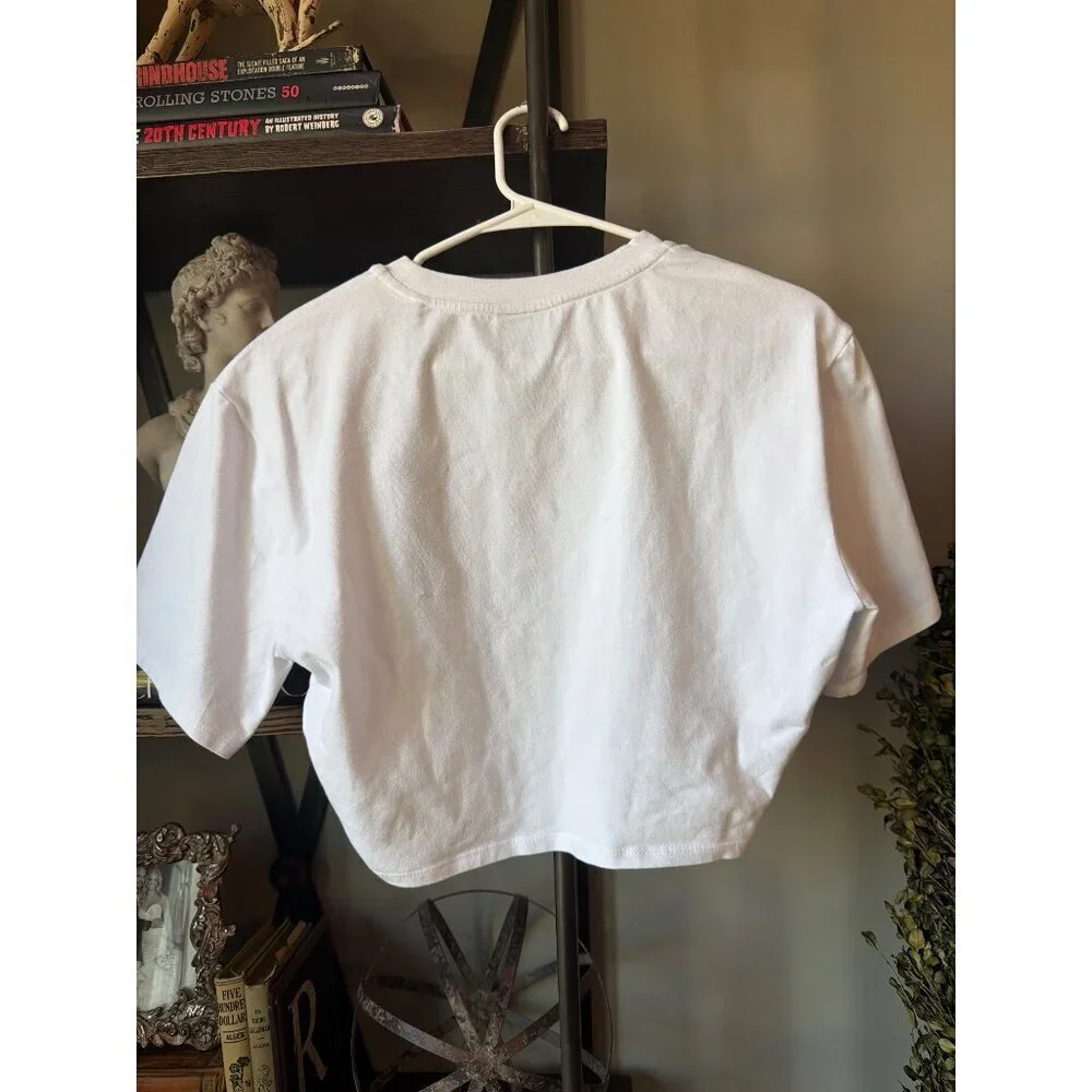 Le Superbe Iced Trancas RHINESTONE Embellished Cropped Tee White Womens Size XS